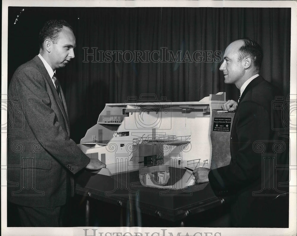 1955 Scientists Robert Loftness & Harry Pearl with Reactor Model - Historic Images