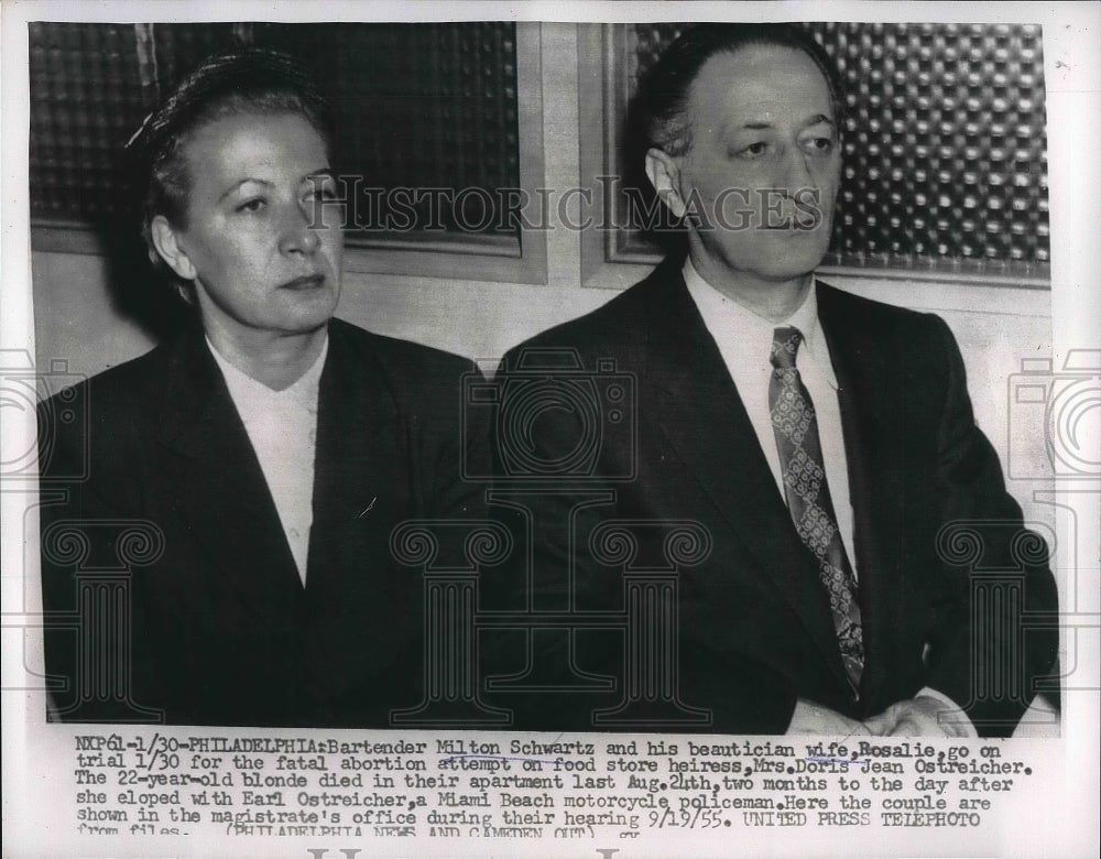 1956 Press Photo Bartender Milton Schwartz & Wife Rosalie - nea96438-Historic Images