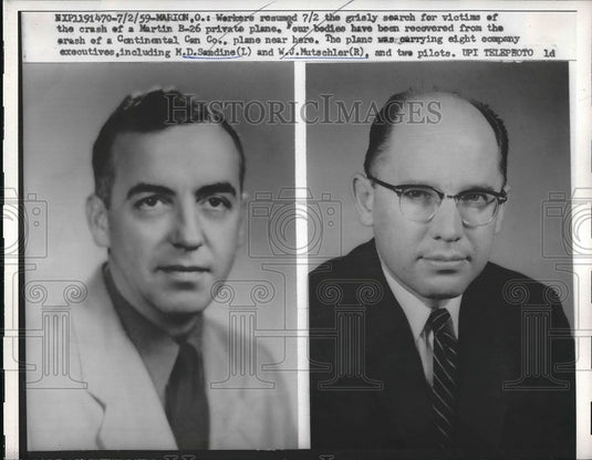 1959 Press Photo MD Sandine WJ Mutschler Pilot in Marion Plane Crash - Historic Images