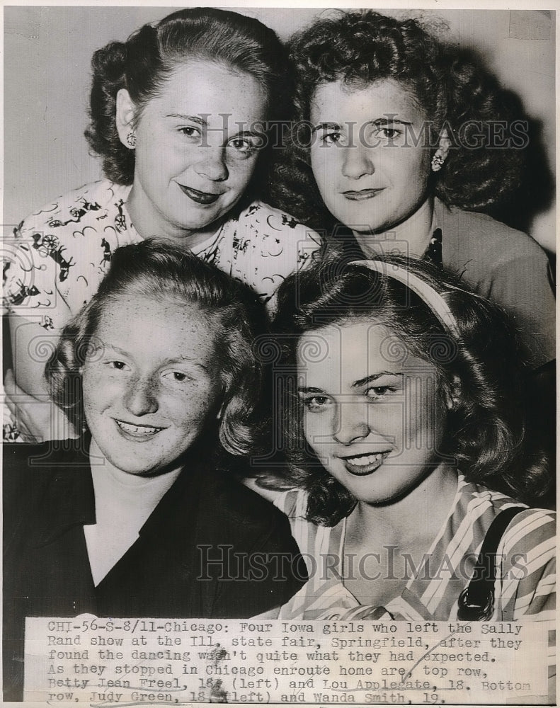 1947 Press Photo Four Iowa Girl Dancers of Sally Rand show at Illinois.-Historic Images