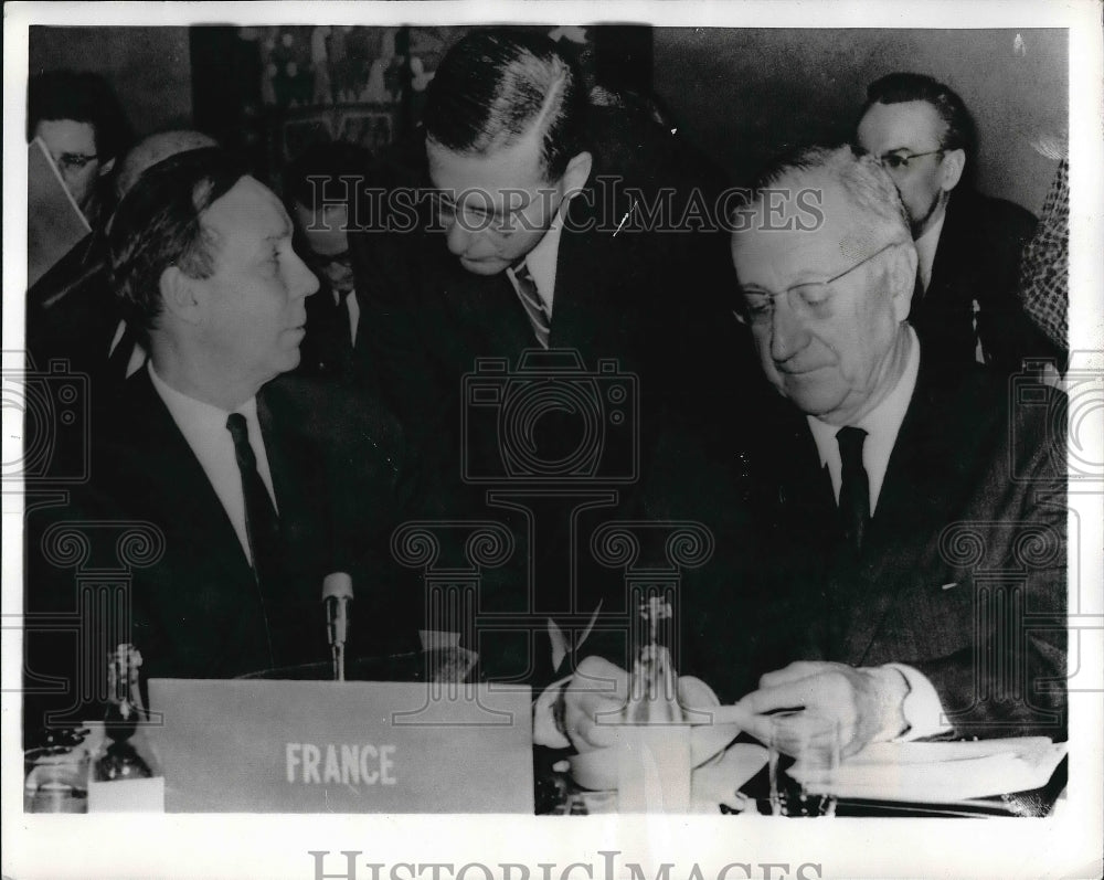 1968 French finane minister Michel Debre &amp; aides  - Historic Images