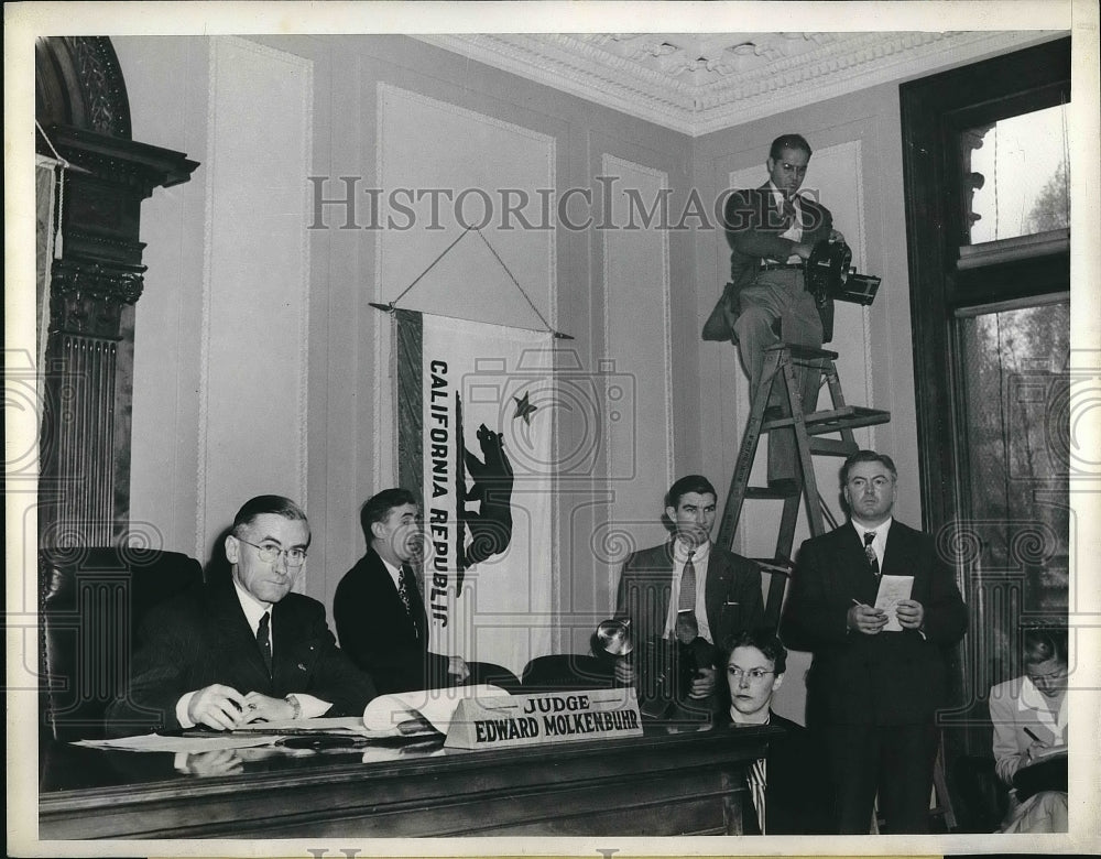 1945 Press Photo Judge Edward Molkenbuhr at San Francisco murder hearing - Historic Images