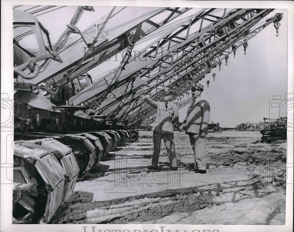 1952 Cranes await shipment for Op Bluejay, Maj Gen FA Heileman, - Historic Images