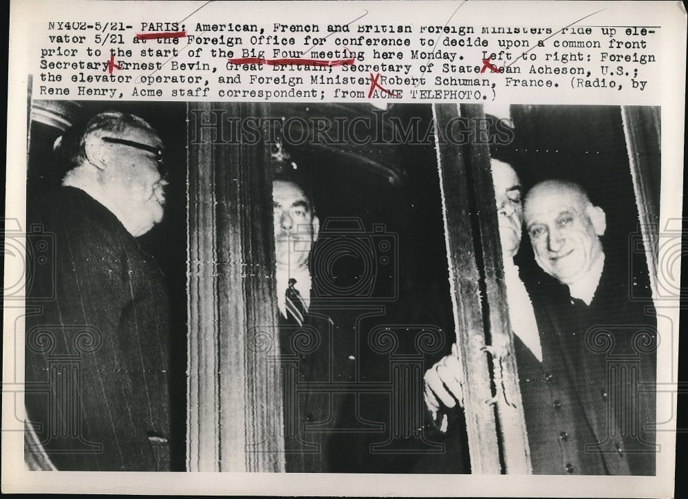 1949 US, British & French Foreign Ministers, E Bevin,D Acheson, - Historic Images