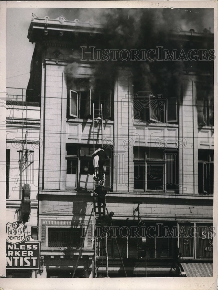 1937 Mildred Peale Being Rescued from Burning Building San Francisco - Historic Images