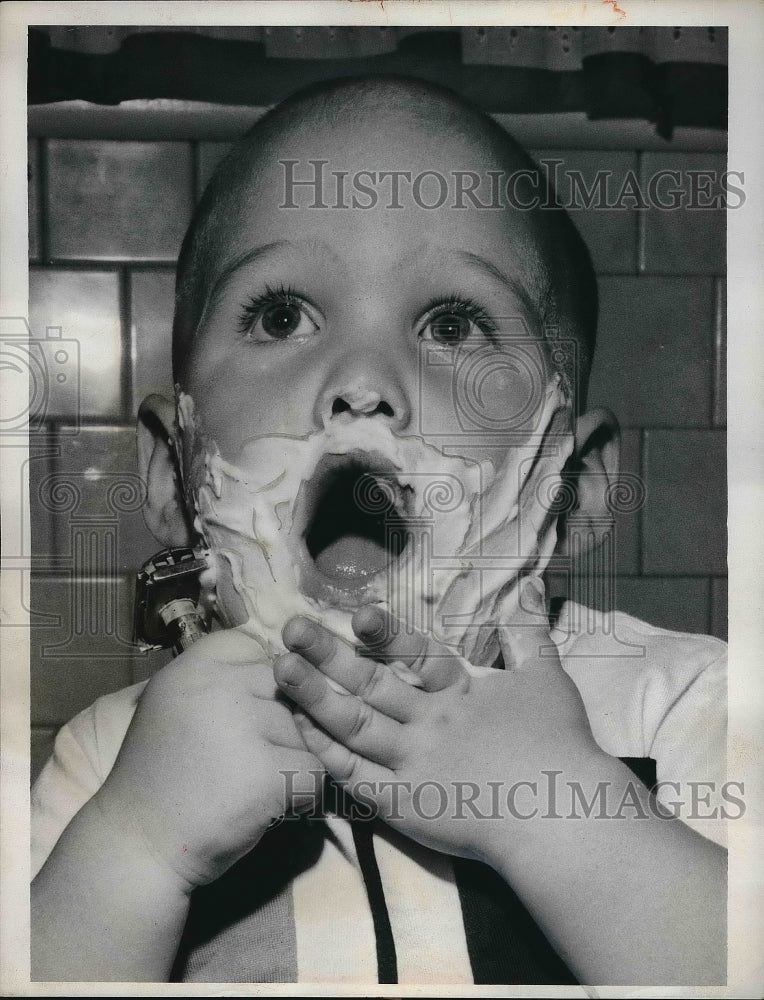 1962 Toddler Keith Drake with Shaving Cream on His Face  - Historic Images