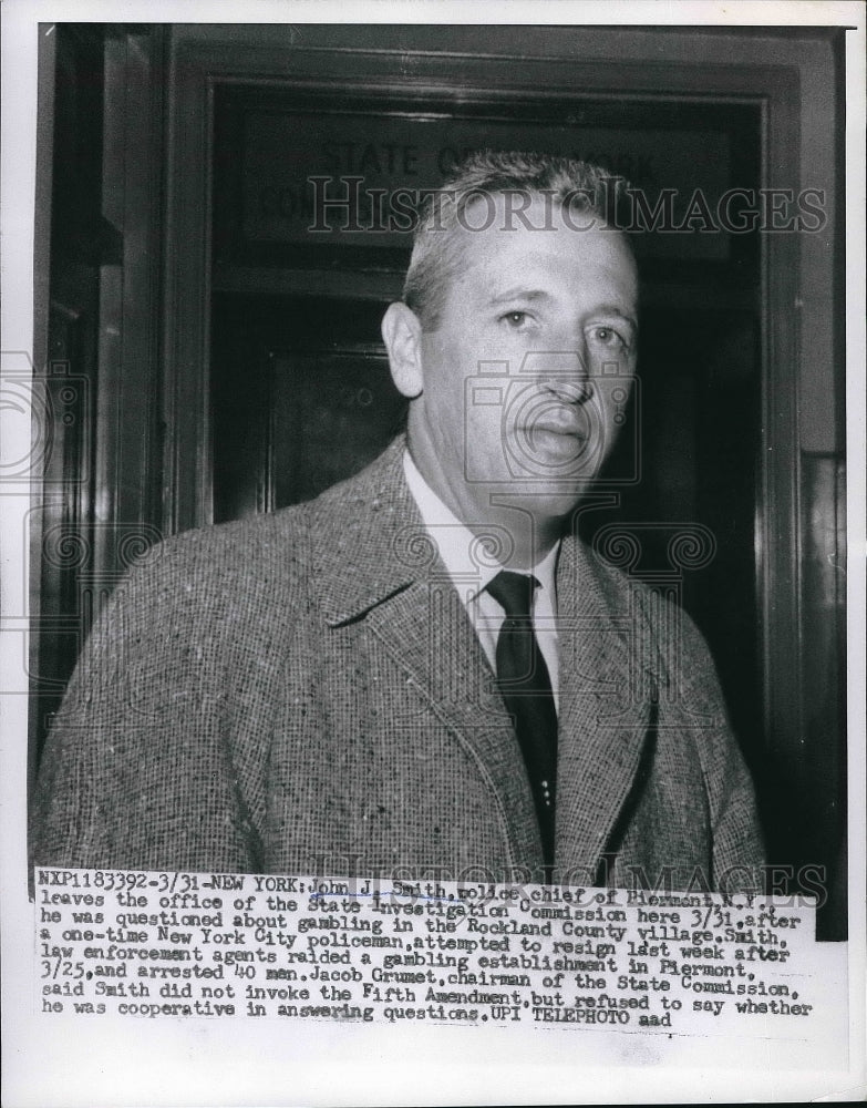 1959 Press Photo John J. Smith, Police Chief Piermont, New York Gambling Inquiry - Historic Images