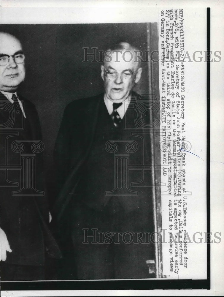 1959 Press Photo NATO Sec Paul Henri Spaak & US Aec of State John F Dulles - Historic Images