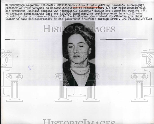 1969 Press Photo Mrs Lise Sicotte Wife of Canada Minister of Transport - Historic Images