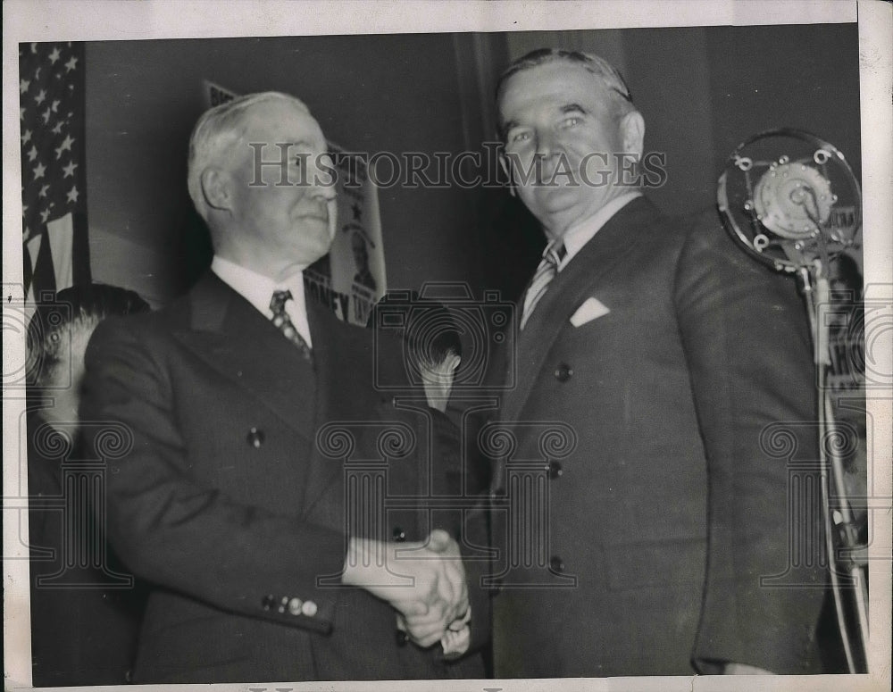 1937 Press Photo Politicians Christopher Sullivan and Jeremiah Mahoney Shaking - Historic Images
