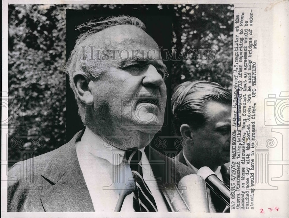 1962 Geneva Chief Negotiator Arthur Dean Giving Press Conference - Historic Images
