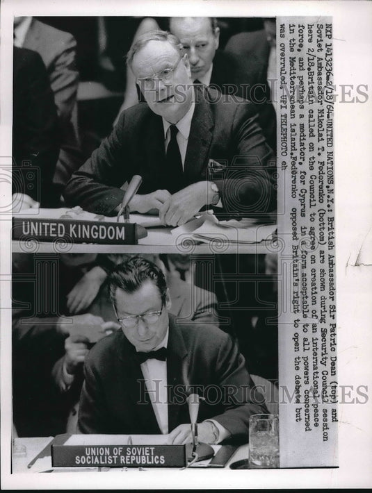1964 British Amb Sir Patric Dean & Soviet Nikolai federenko - Historic Images