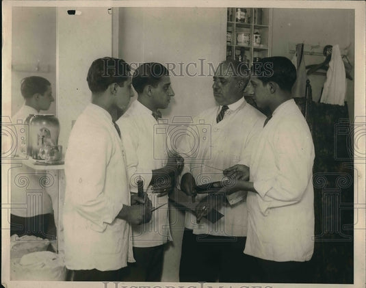 19245 Press Photo Louis M. Infuso and Brother in their Barber Shop. - nea97674 - Historic Images