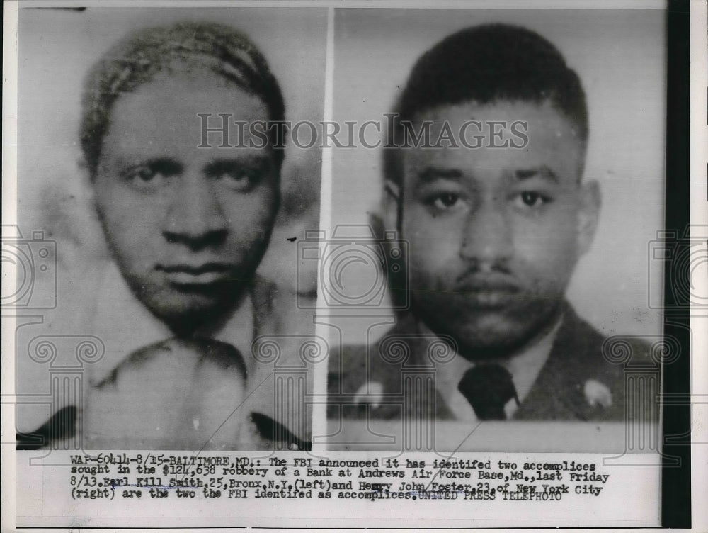 1954 FBI two accomplices BAnk Robber Earl Kill and Henry John. - Historic Images