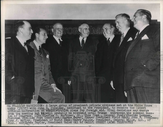 1947 John R. Steelmamn, Charles Mortimer Jr., Charles Luckman, - Historic Images