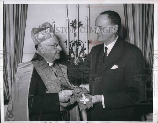 1957 Cardinal Samuel Stritch & De Manlio brosio  - Historic Images