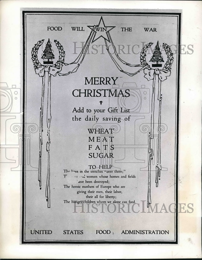 1941 Press Photo 1917 Christmas Card from United States Food Administration - Historic Images