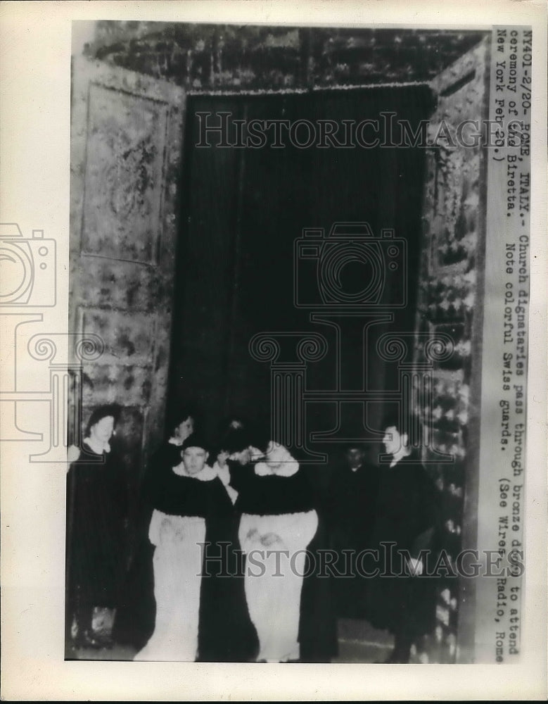 1946 Church Dignataries Entering Doors for Ceremony of Biretta - Historic Images