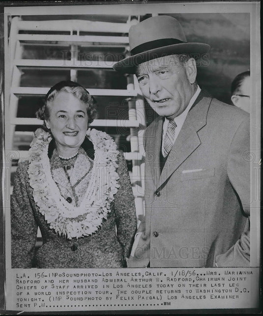 1956 Marianna Radford & Admiral Arthur Radman on Inspection Tour - Historic Images