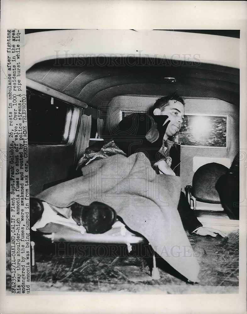 1949 plant supt. Frank Golubin in ambulance after ammonia leak - Historic Images