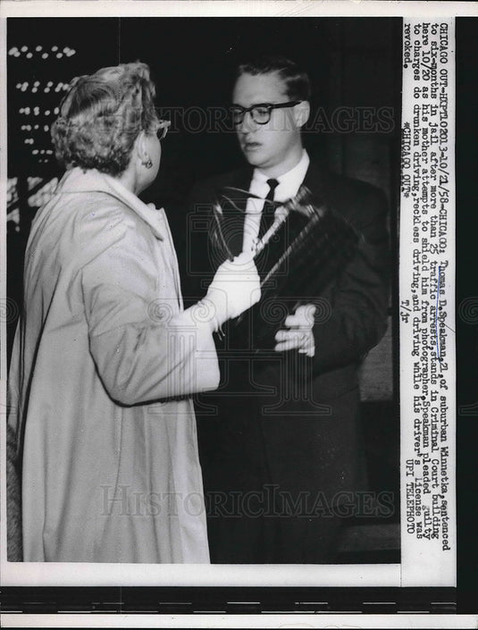 1958 Chicago. Thomas Speakman & mom as he's jailed,  - Historic Images