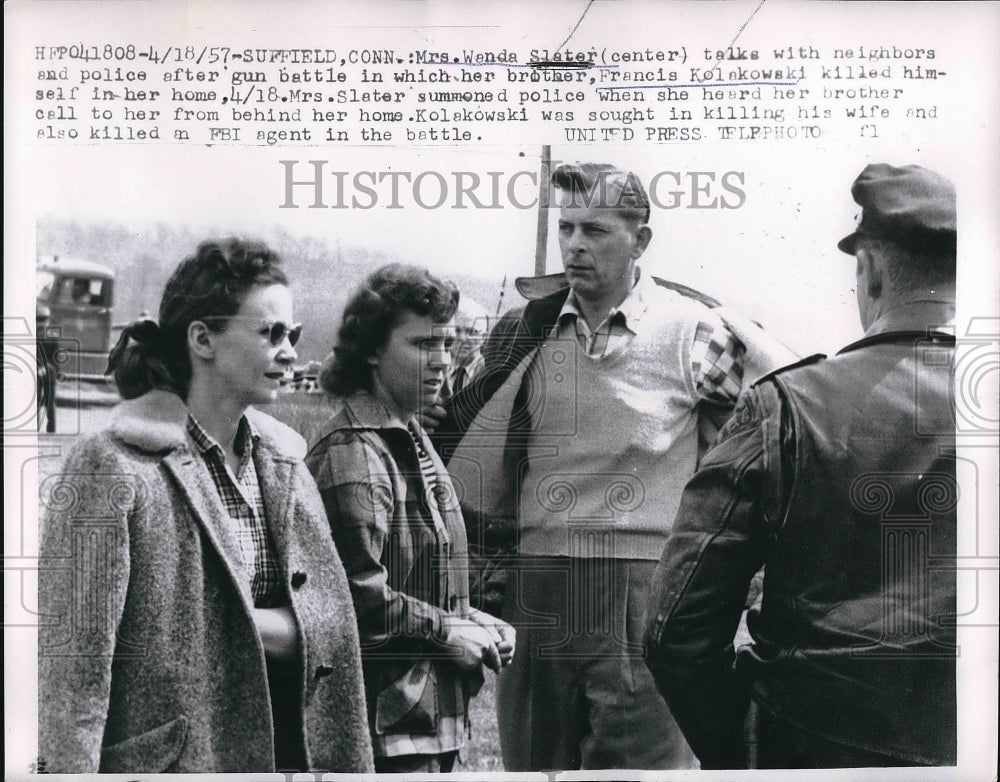 1957 Press Photo Police Speak With Wanda Slater About Brother's Suicide-Historic Images