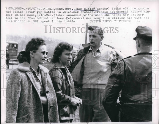 1957 Press Photo Police Speak With Wanda Slater About Brother's Suicide-Historic Images