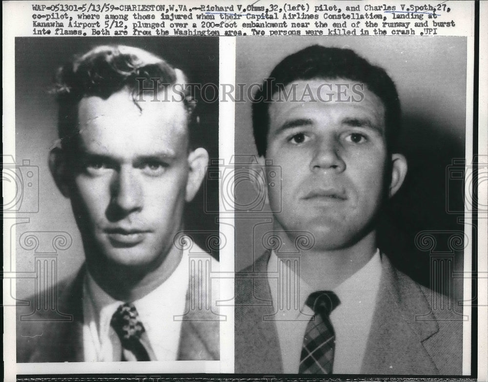 1959 Press Photo Pilots Richard Ohms &amp; Charles Spoth Injured When Plane Tumbles - Historic Images