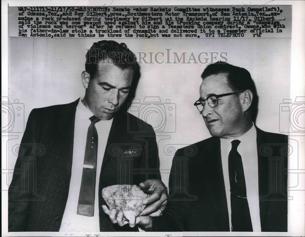 1958 Buck Owens, Roy Gilbert, Senate Labor Rackets Committee Witness - Historic Images