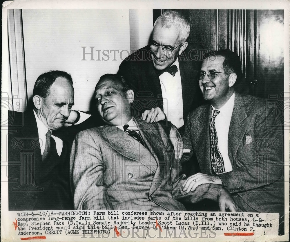 1949 Press Photo Farm Bill confetrees- Stephen Pace, Scott Lucas, George Aiken-Historic Images