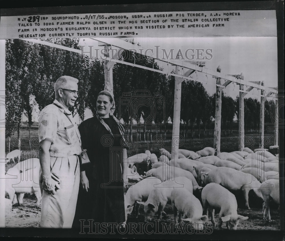 1955 A.A. Moreva, Russian Pig Tender, Ralph Olsen, Iowa Farmer - Historic Images