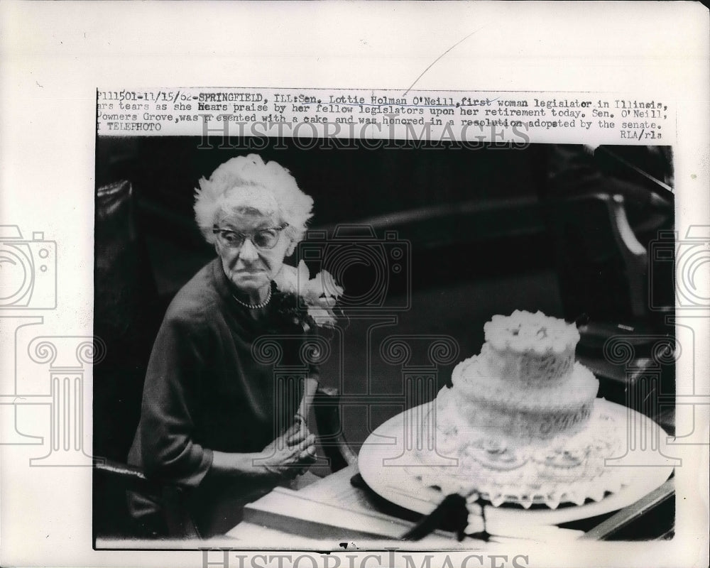 1962 Press Photo Senator Lottie O'Neill First Woman Legislator In Ill. Retires - Historic Images