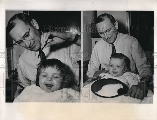 1946 Rodger Leschke in his first haircut by Edward Kohbeck. - Historic Images