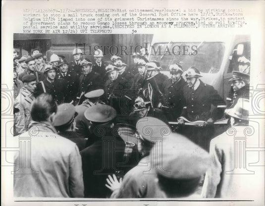 1960 Riot Policemen Handle Strikers in Brussels, Belgium  - Historic Images