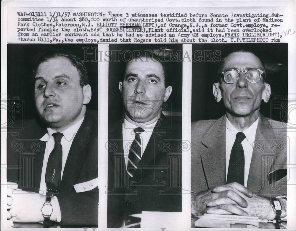 1957 Press Photo Elliott Sherman, Bart Rogers, Frank Ingilis Senate - nea99018 - Historic Images