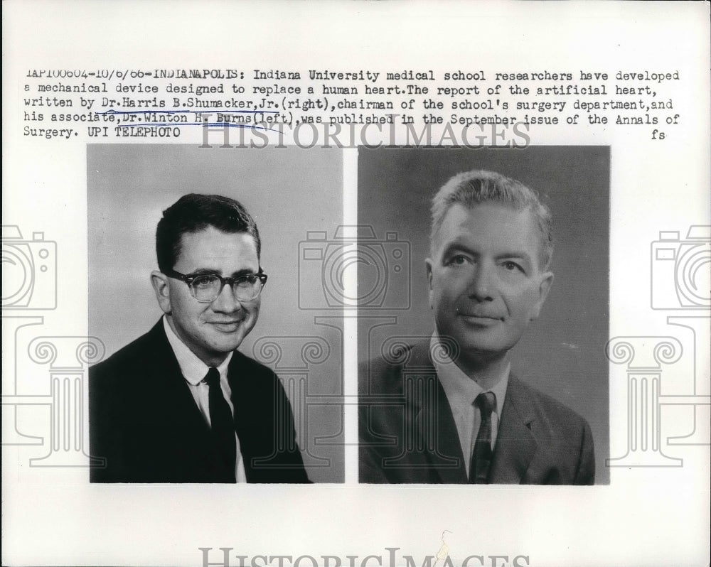 1966 Press Photo Ind Univ Med school, Dr HB Shumacker Jr, Dr WH Burns-Historic Images
