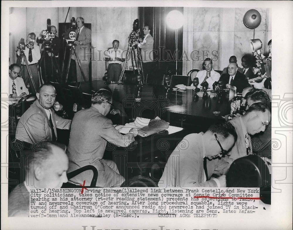 1951 Irv Sherman, F Costello, &amp; NYC politicians at Srenate hearing - Historic Images