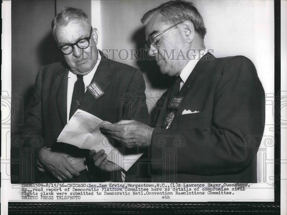 1956 Sen. Sam Erving of N.C. &amp; Lawrence Hager of Ky  - Historic Images