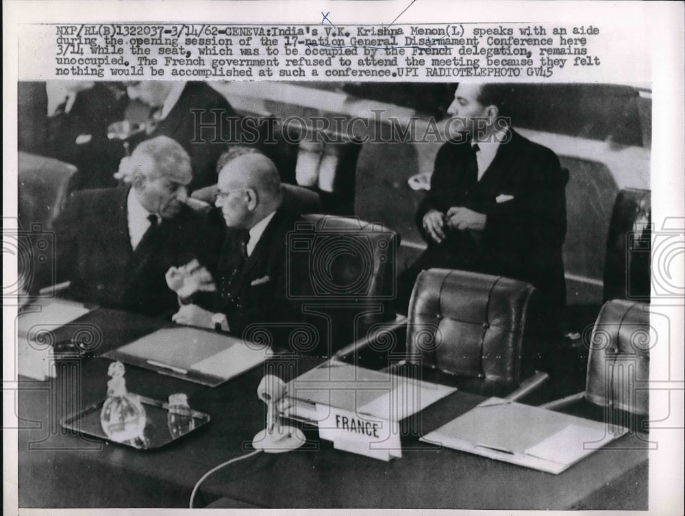 1962 V.K. Krishna Menon Nation General Disarnment Conference - Historic Images