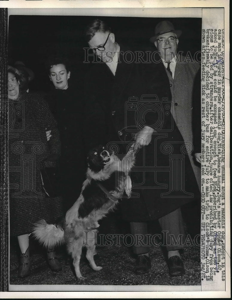 1960 Dog&#39;s master Oscar Olson asked judge to feed his dog, Nick - Historic Images