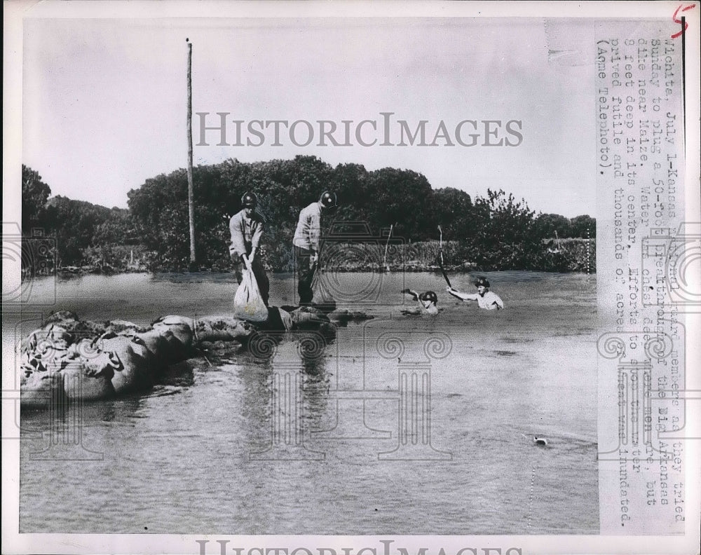 1951 Trying To Plug Big Arkansas Dike  - Historic Images