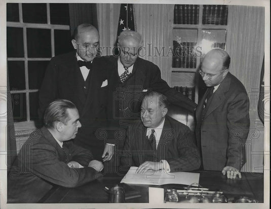 1946 Press Photo NY Mayor W O'Dwyer,  Grady,VP of RCA, Ed McGuire,Sarnoff,Sprago - Historic Images