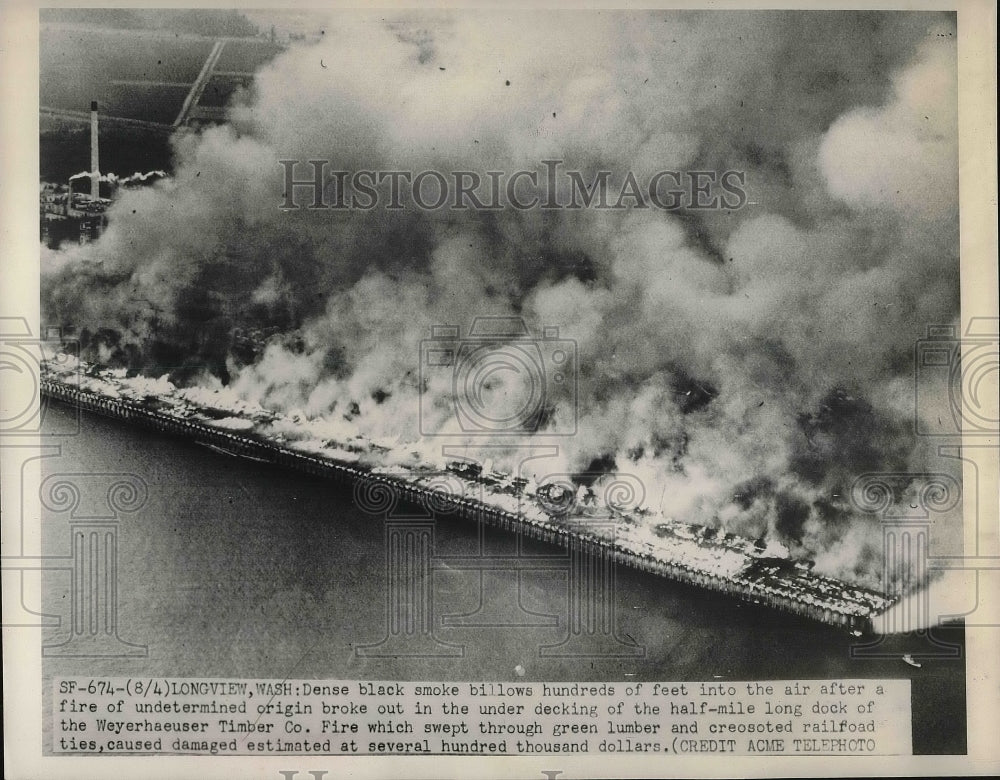 1948 Press Photo A Fire at Weyerhaeuser timber company - Historic Images