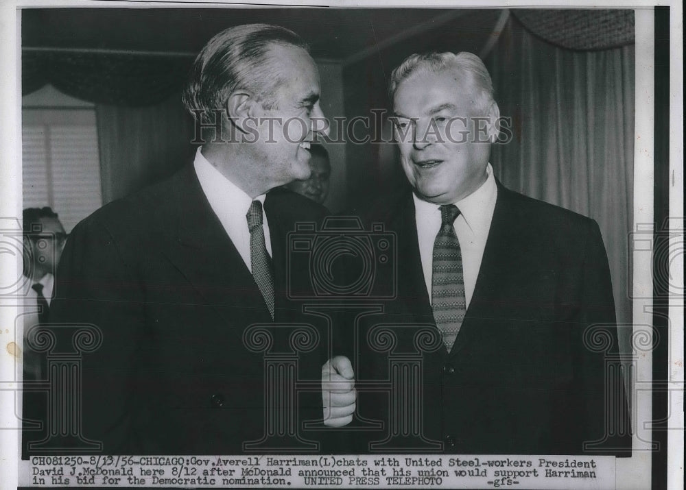 1956 Governor Averell Harriman Chatting With US Steel Workers - Historic Images