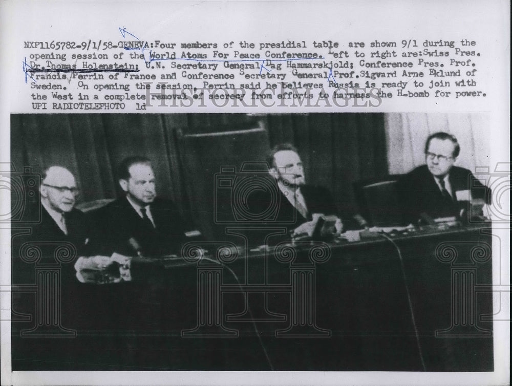 1958 Swiss Pres. Dr. Thomas Holenstein &amp; General Dag Hammaskjold - Historic Images