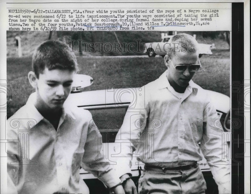 1959 Press Photo Patrick Scarborough &amp; Willon T. Collinsworth In Handcuffs - Historic Images