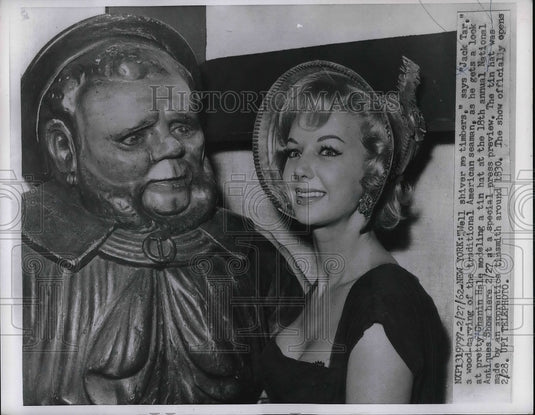1962 Chanin Hale with Jack Tar Wood Carving New York Antique Show - Historic Images