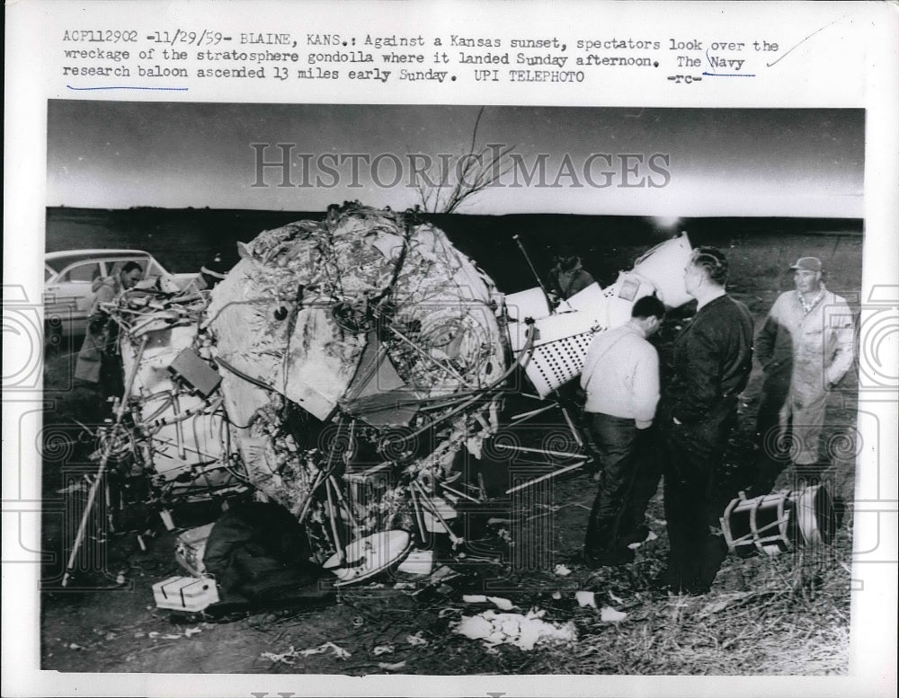 1959 Press Photo Wreckage of the Stratosphere Gondolla, Navy Research balloon - Historic Images