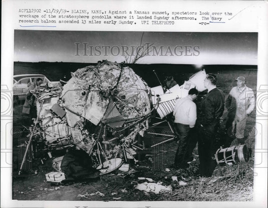 1959 Press Photo Wreckage of the Stratosphere Gondolla, Navy Research balloon - Historic Images