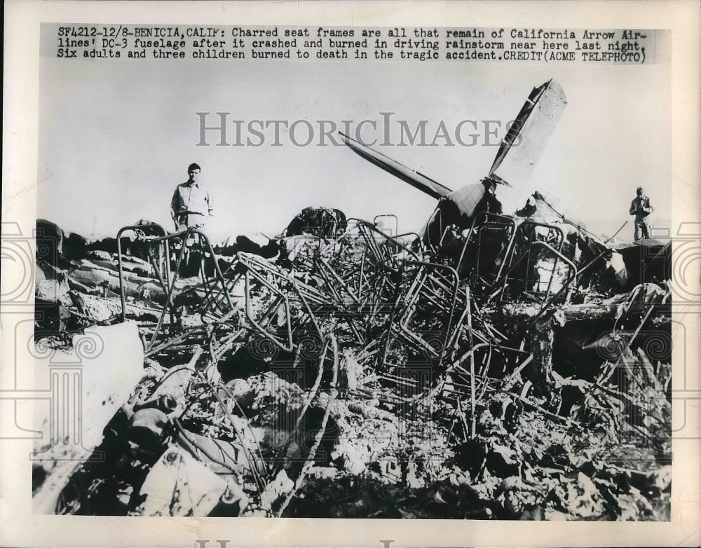 1949 Press Photo Rubble from crash of Cali. Arrow Airlines DC-3. Nine casualties - Historic Images